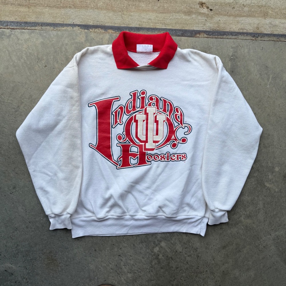 Vintage Indiana Hoosiers Sweatshirt Dodger Red Collar White Mens Small USA Made